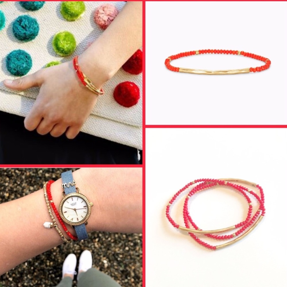 Stella & Dot | Dainty Gold Delicate Coral Red Beaded Tabitha Stretch Braโฆ - Picture 4 of 13